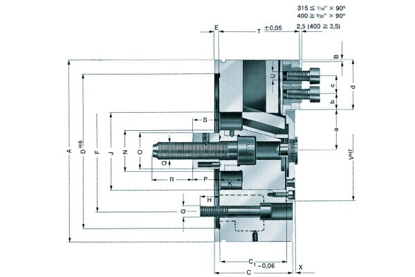 Power Chuck Out Through Hole KFD 160 3 Jaw Standard Design