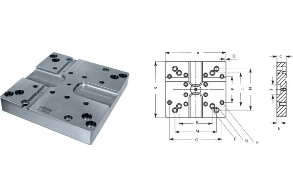 Standard-Grundplatte GP, 350x350mit DUO-Turm mit NC-Kompaktspanner, für RKE 160 / RKE-M 160 /RKE 200 / RKE-M 200